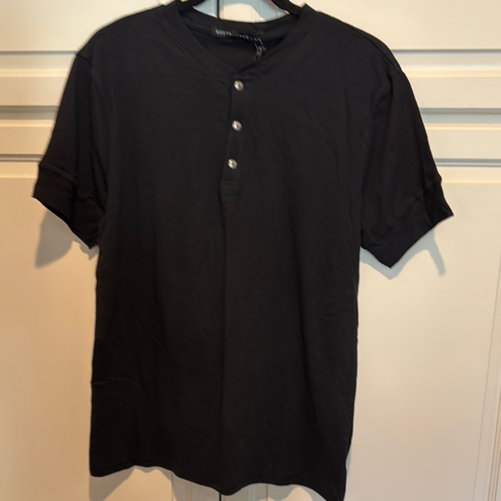 Men’s Black Button-Up Henley Shirt
